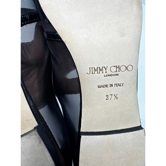 Jimmy Choo Patent Leather Semi-Sheer Ballet Flats Black Leather Slip-On 37.5 - Picture 2 of 10